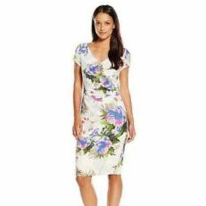 Adrianna Pappell Short Sleeve V-Neck Dress w/Beads